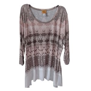 Hh) Ruby Rd. Women’s 3X Plus Size Tunic Top – Brown Tan Beige Abstract Print)